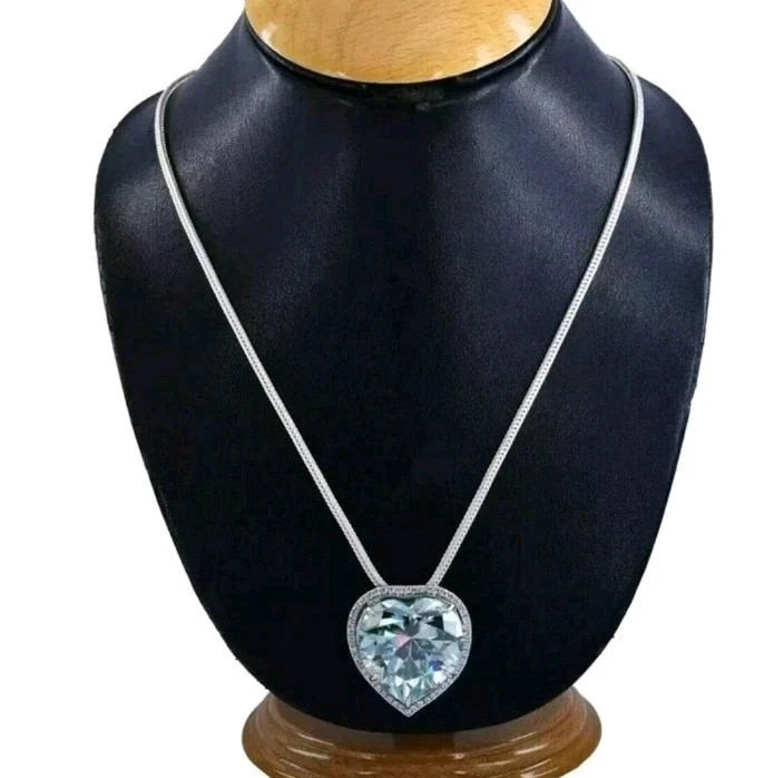 20.00 Ct Certified Lovely Treated Blue Diamond Solitaire Pendant In 925 Silver