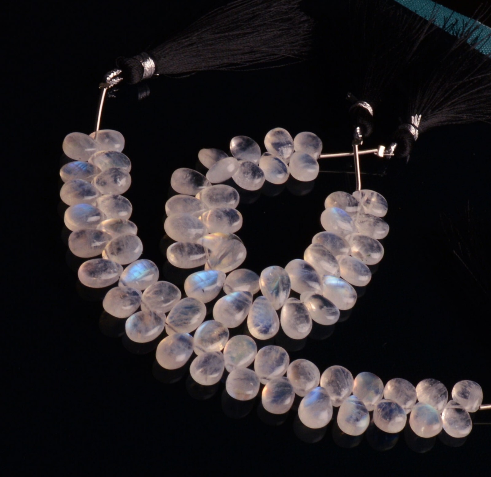Blue Fire Rainbow Moonstone 9×7 mm Size Pear Beads 5″ Strand