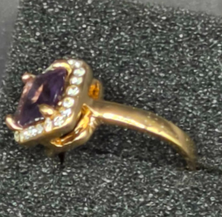 Amethyst and Gold Tone Cushion Cut Halo Cocktail Ring New