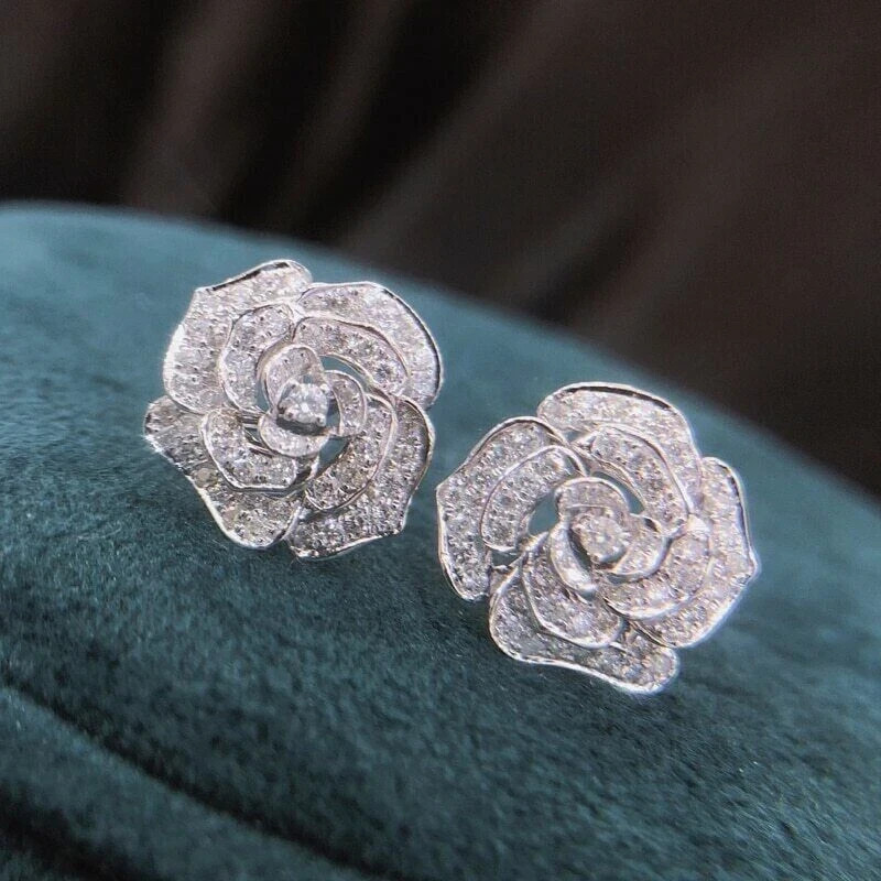 1.60Ct Round Cut Lab Created Diamond Flower Stud Earrings 14K White Gold Plated
