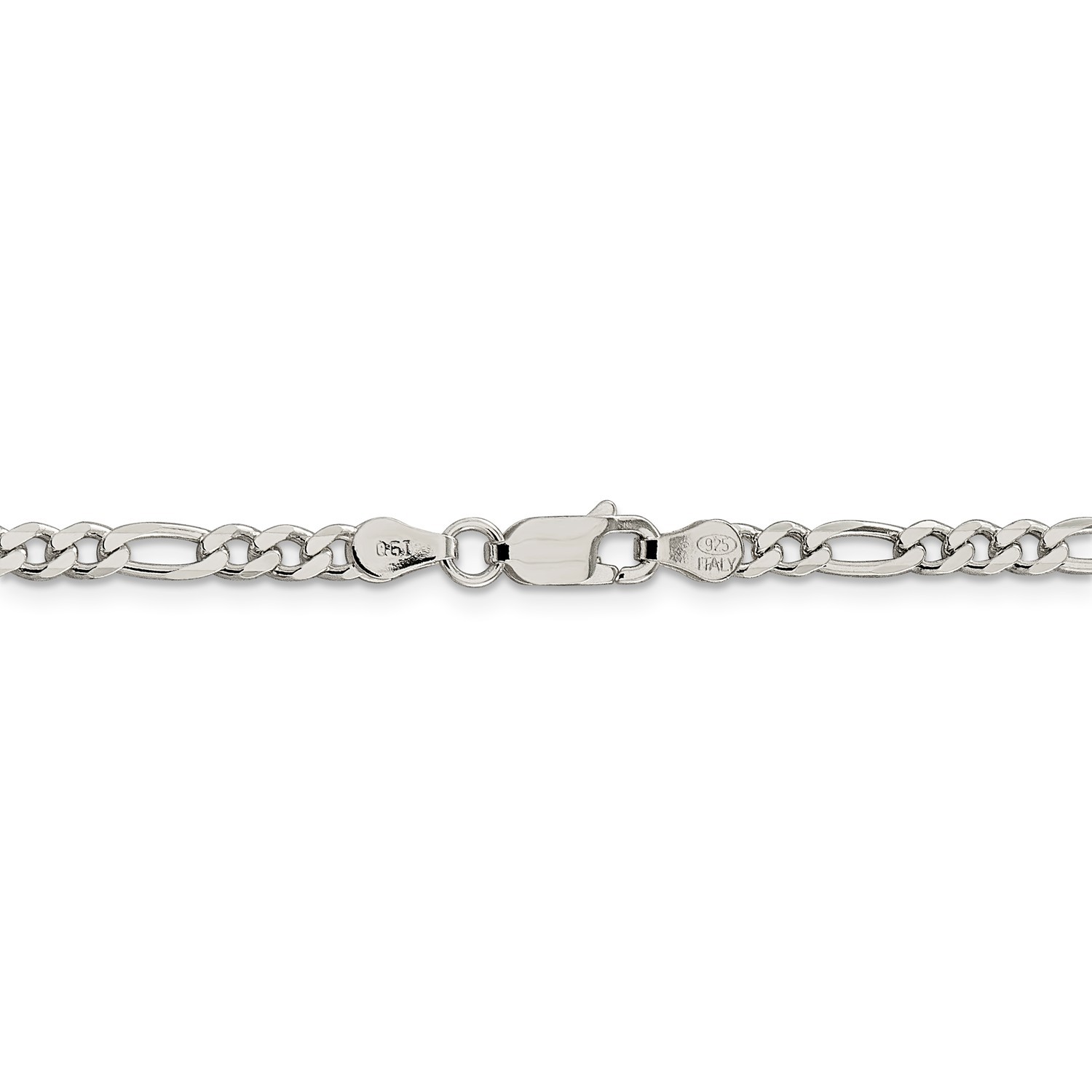 Sterling Silver 4mm Pave Flat Figaro Link Chain w/ Lobster Clasp 16″ – 26″