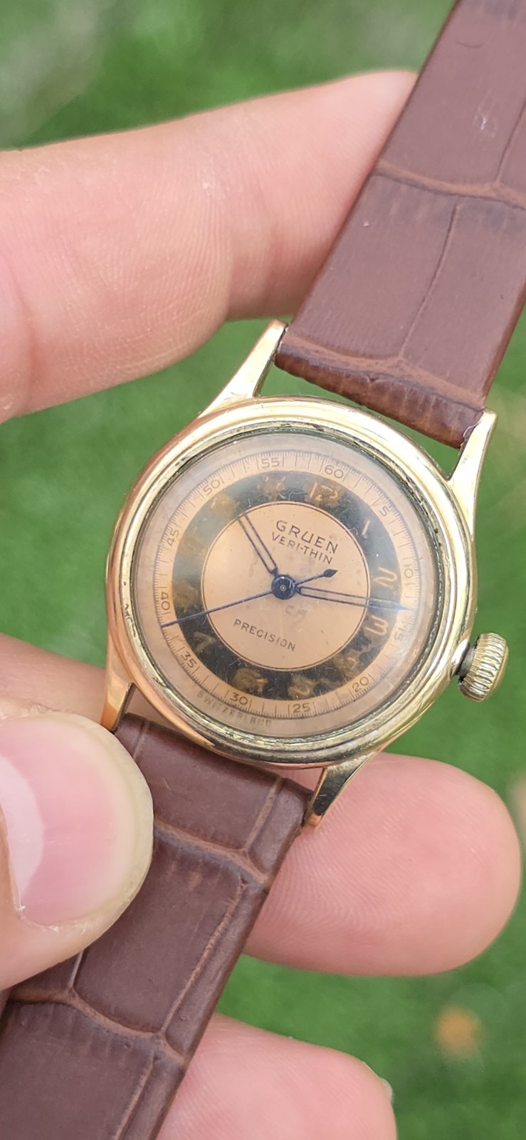 Vintage Gruen Veri Thin Pan-Am 410ss Cal 494 24 Hour Military Dial 28mm Watch