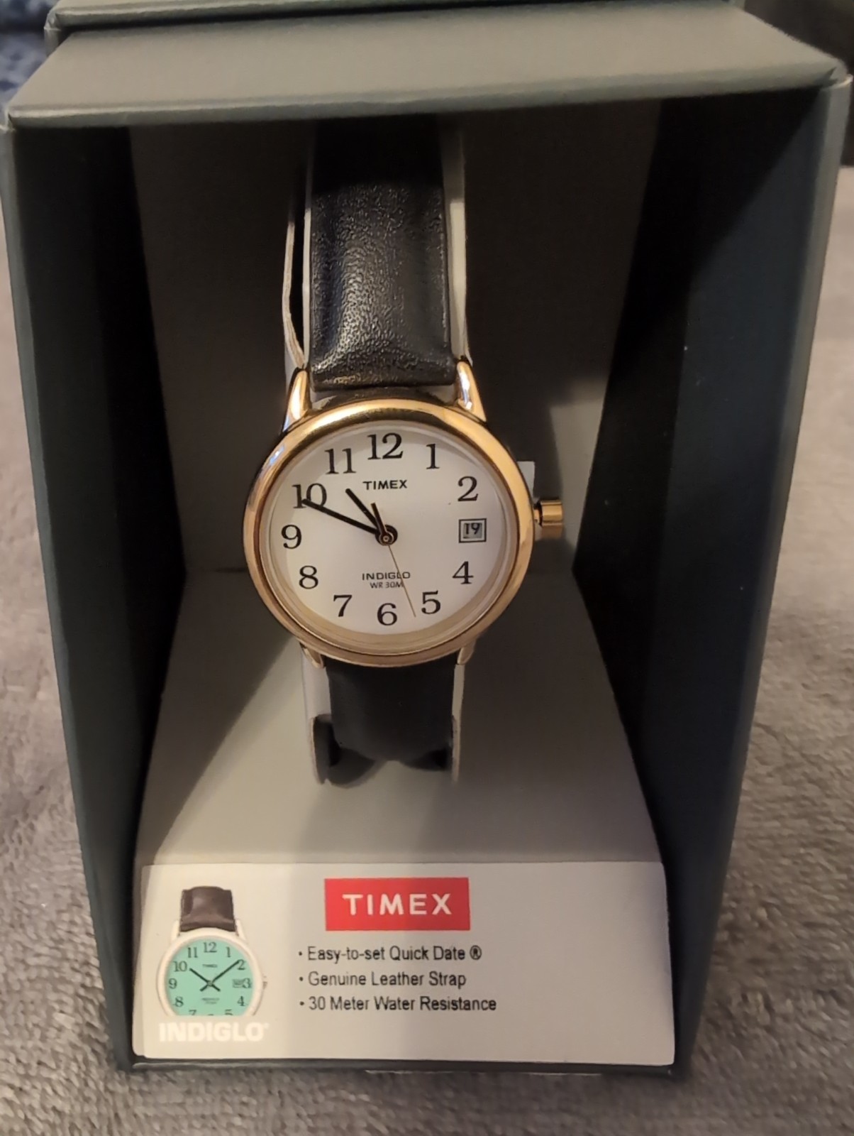 Timex® Women’s Leather Watch Gold and Black Leather – T2H341- New!!