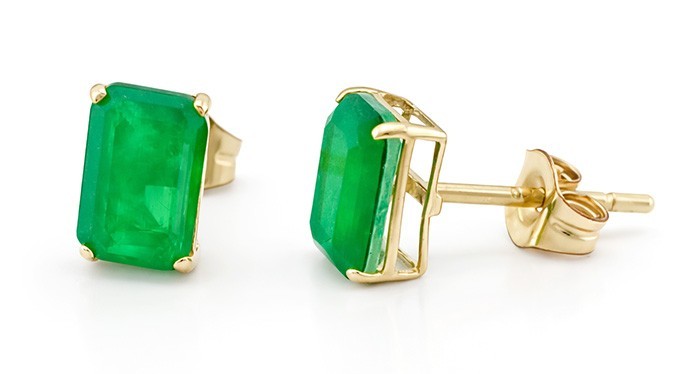 GENUINE 2.14 Cts EMERALD STUD EARRING 14k GOLD – Free Certificate Appraisal