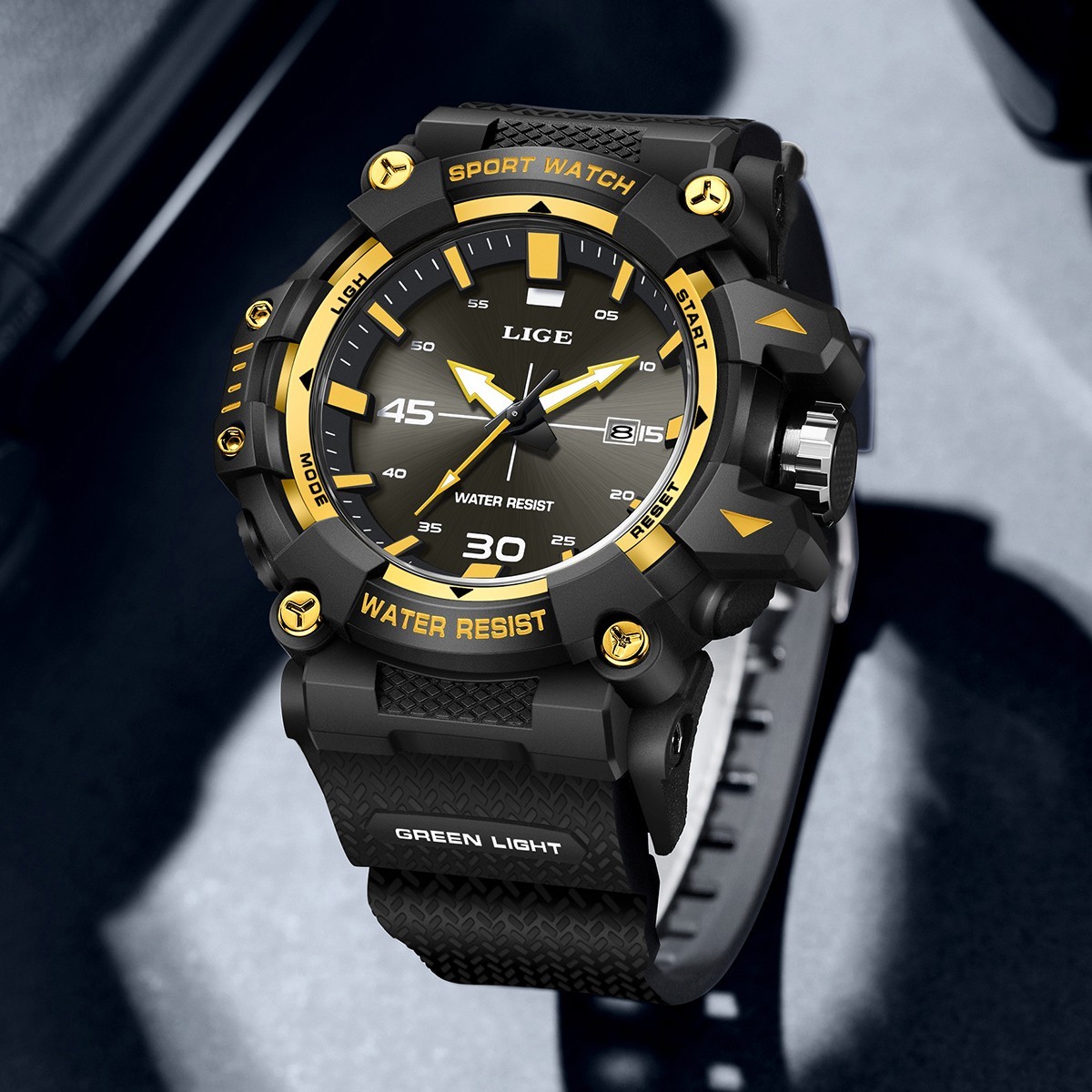 LIGE Men Watch Big Dial Quartz Analog Date Luminous Waterproof Sports Wristwatch