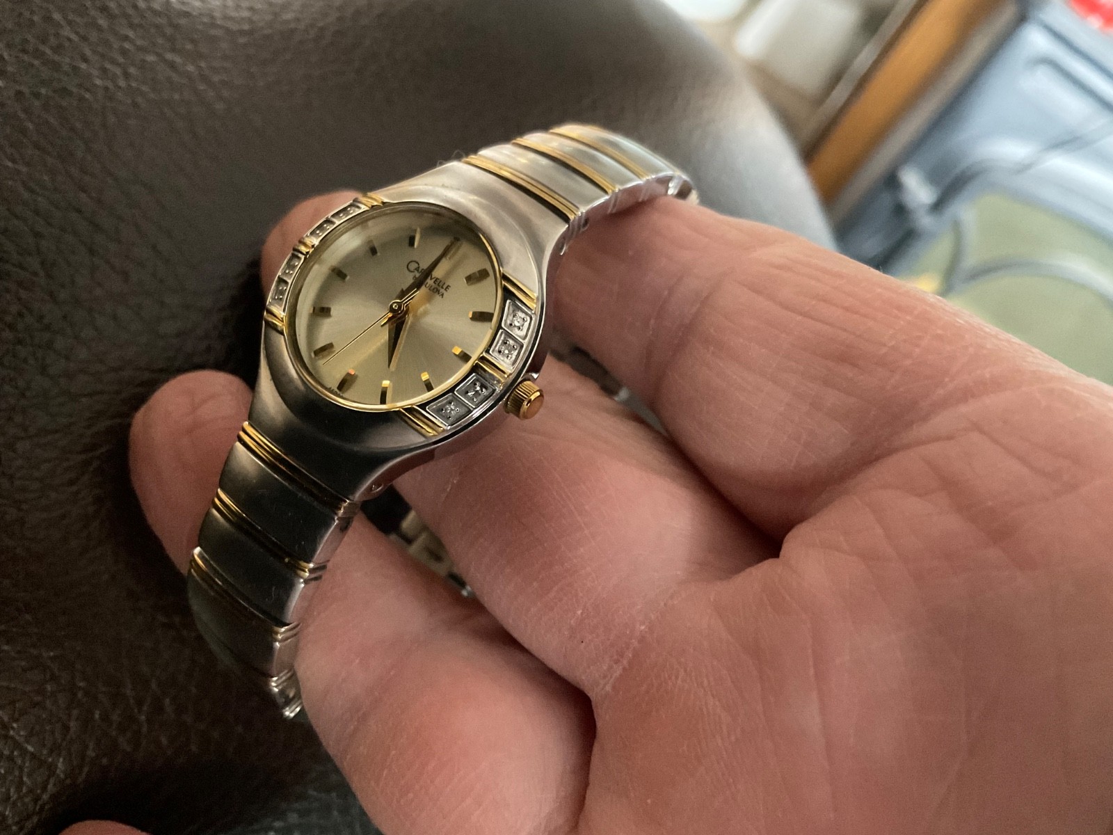 Bulova Caravelle womans watch new batt diamonds gold silver tone fit to 6 1/2 in
