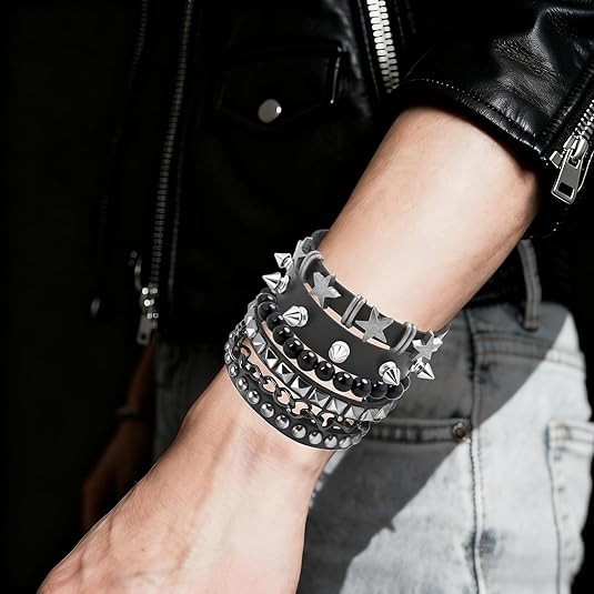 Emo Bracelets Punk Rock Studded Bracelet for Women Men Goth Leather Spiked Brace