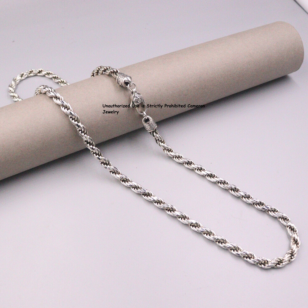 Pure S925 Sterling Silver Chain Men 4mm Twist Rope Link Necklace 34-35g 21.6inch