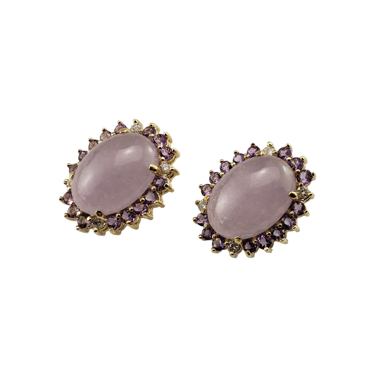 14K Yellow Gold Jade, Amethyst & Diamond Earrings #15759