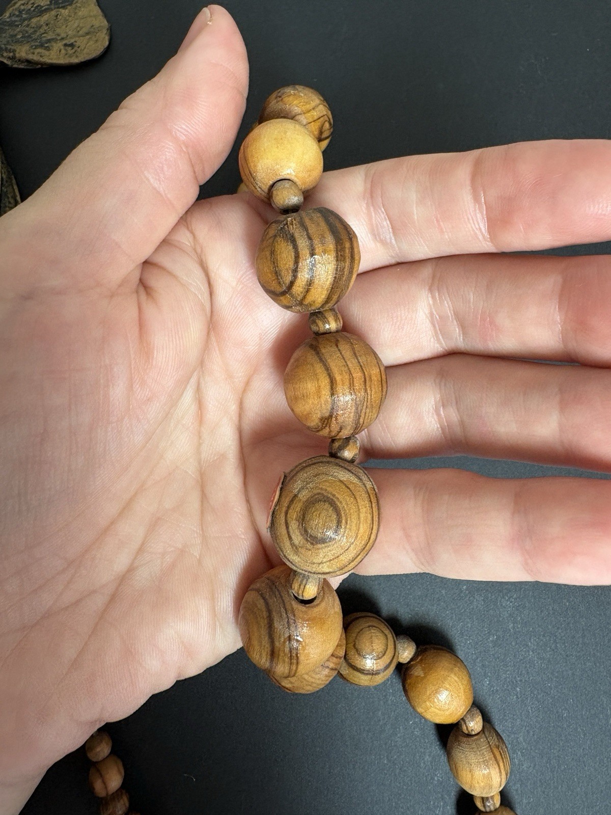 Handcrafted Beaded Wood Necklace Brown Made in Israel Women