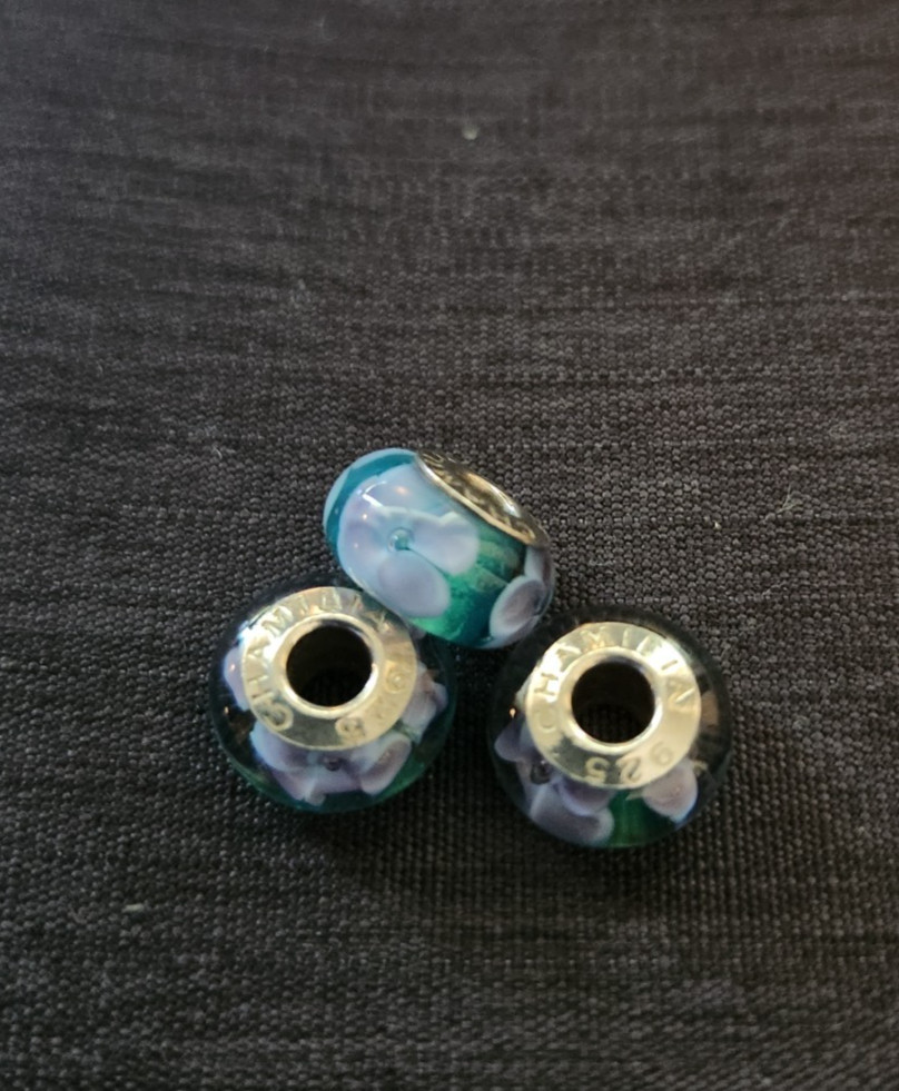 Lot of 3 – Chamilia Passion Flower Sterling Silver Charm OB-114 Blue Purple