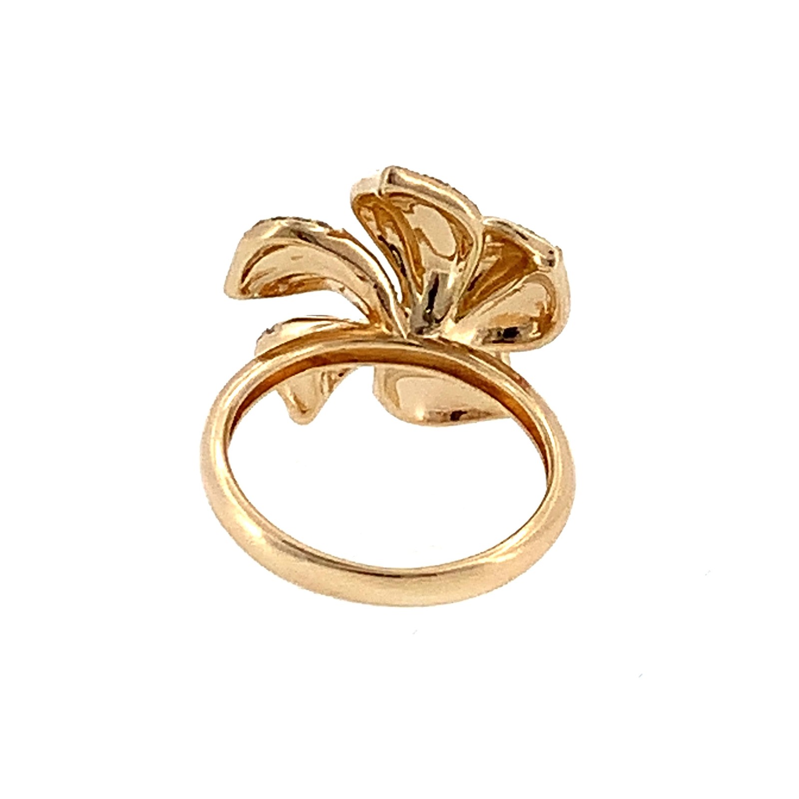 EFFY 14K Gold Pave Round Diamond Accent 5-Petals Ribbed Flower Statement Ring