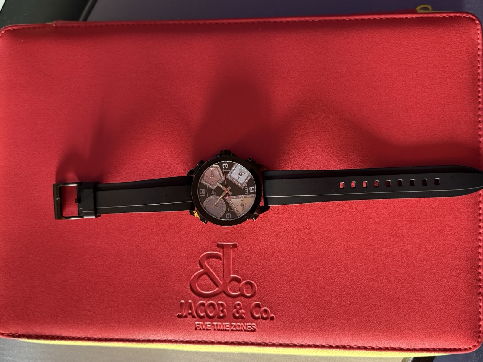 Jacob & Co Five Time Zone Quartz 40mm Black Diamond Dial A5267 NEEDS BATTERY