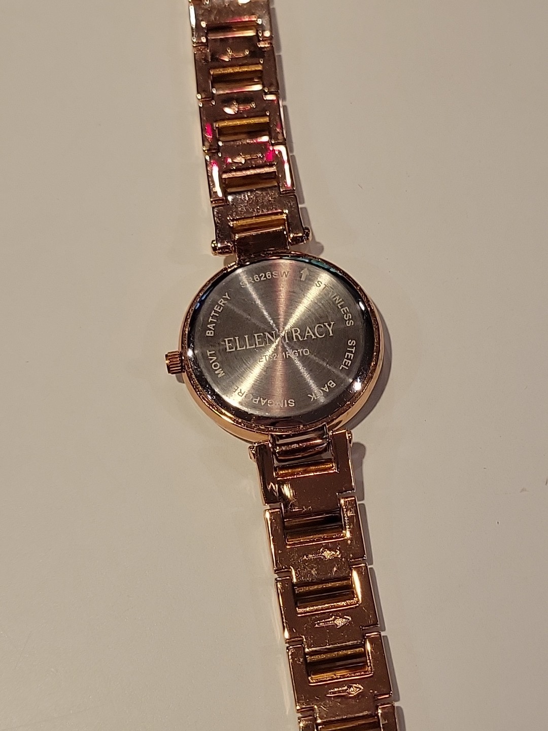 Ellen Tracy Womens Watch Rose Gold Rhinestone Accent