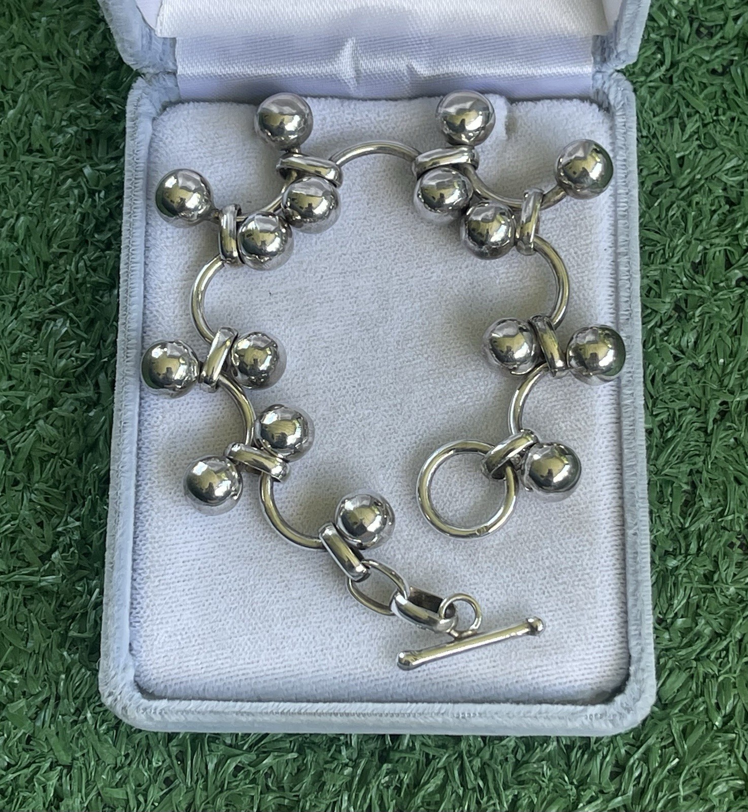 Vtg Marked 925 Sterling Silver DNA Vine Cha Cha Beads Toggle Clasp Bracelet 7.5”