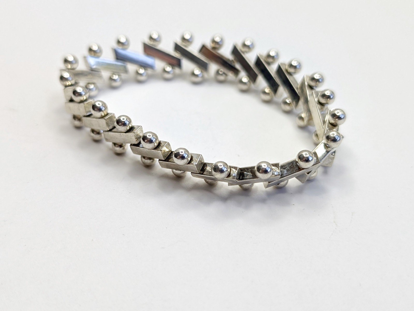 OOAK Vtg Sterling Silver Modernist DNA Articulated Chain Bracelet – 7 1/4″, 34g
