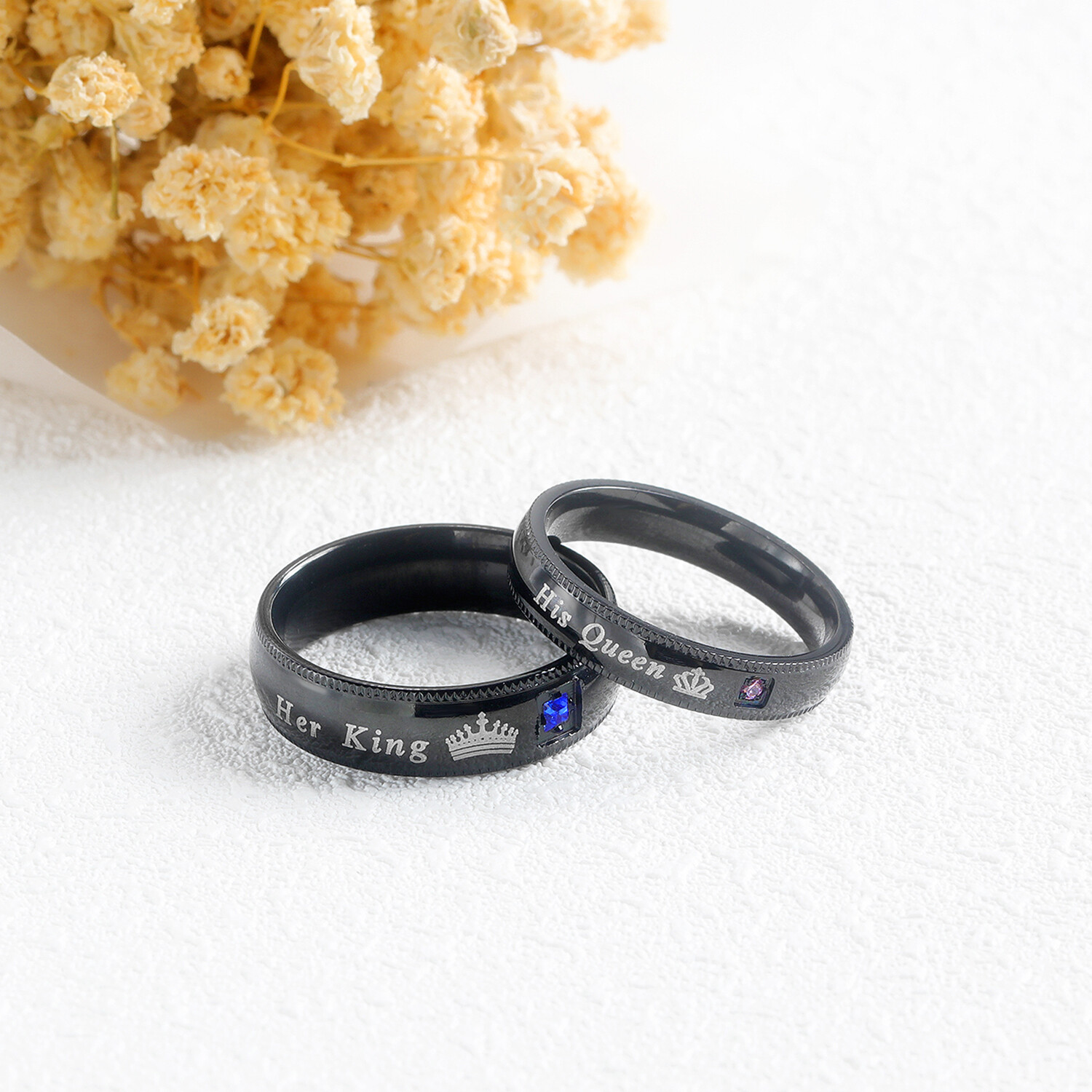 2pc Couple His Queen&Her King Rings Stainless Steel CZ Band Valentine’s Day Gift