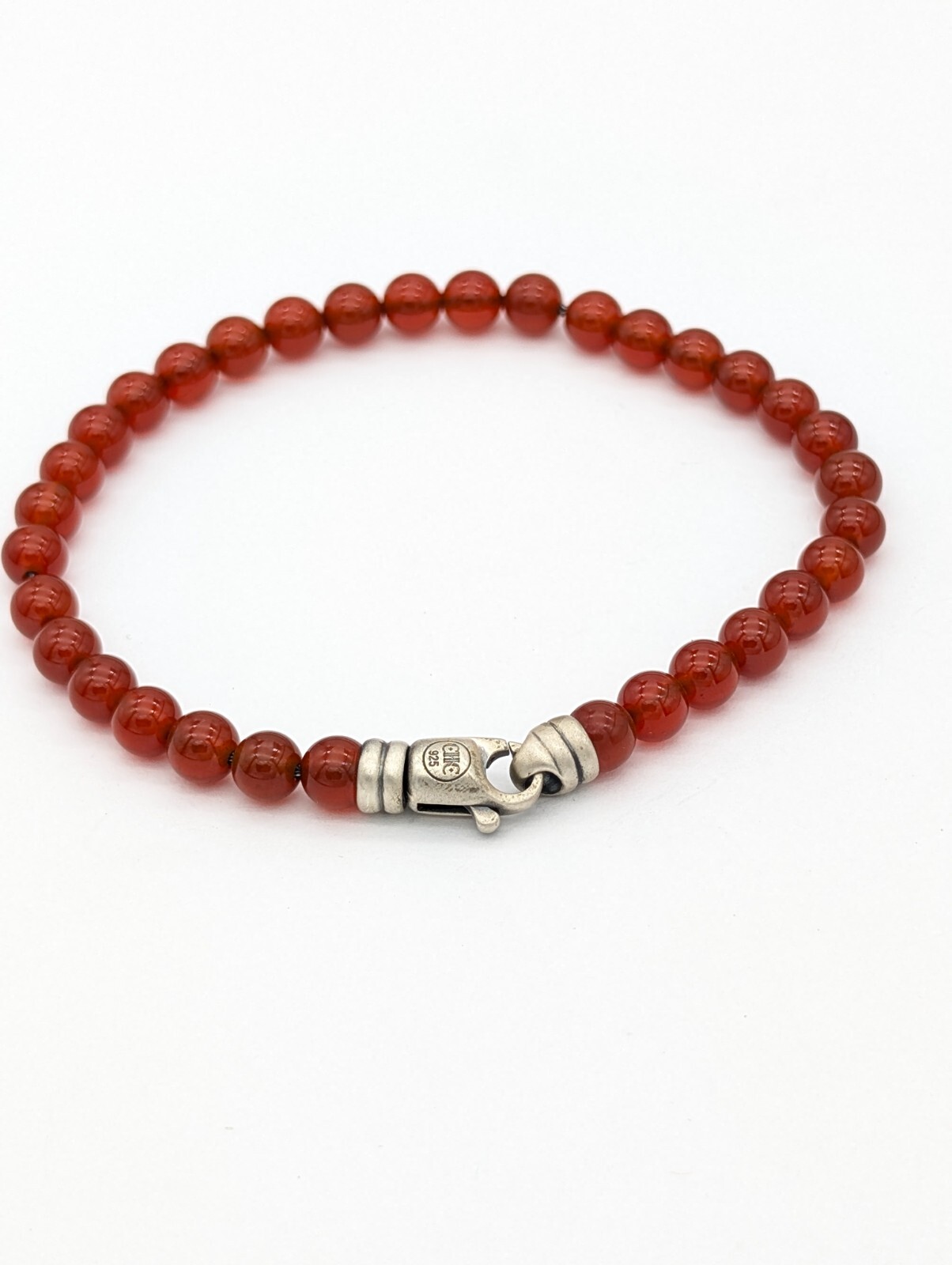 Men’s Carnelian Bead Bracelet Sterling Silver Handmade Spiritual Jewelry