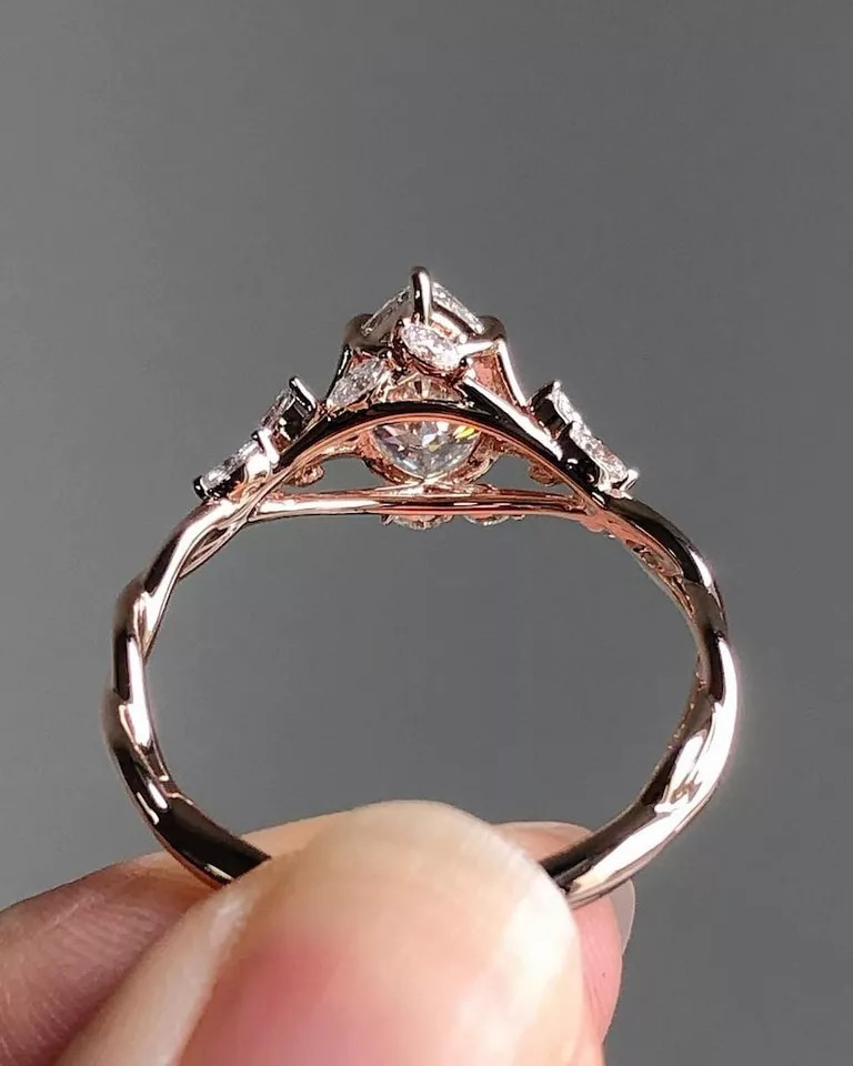 2.0CTW Marquise Cut Moissanite Nature Inspire Engagement Ring in 14K Rose Gold