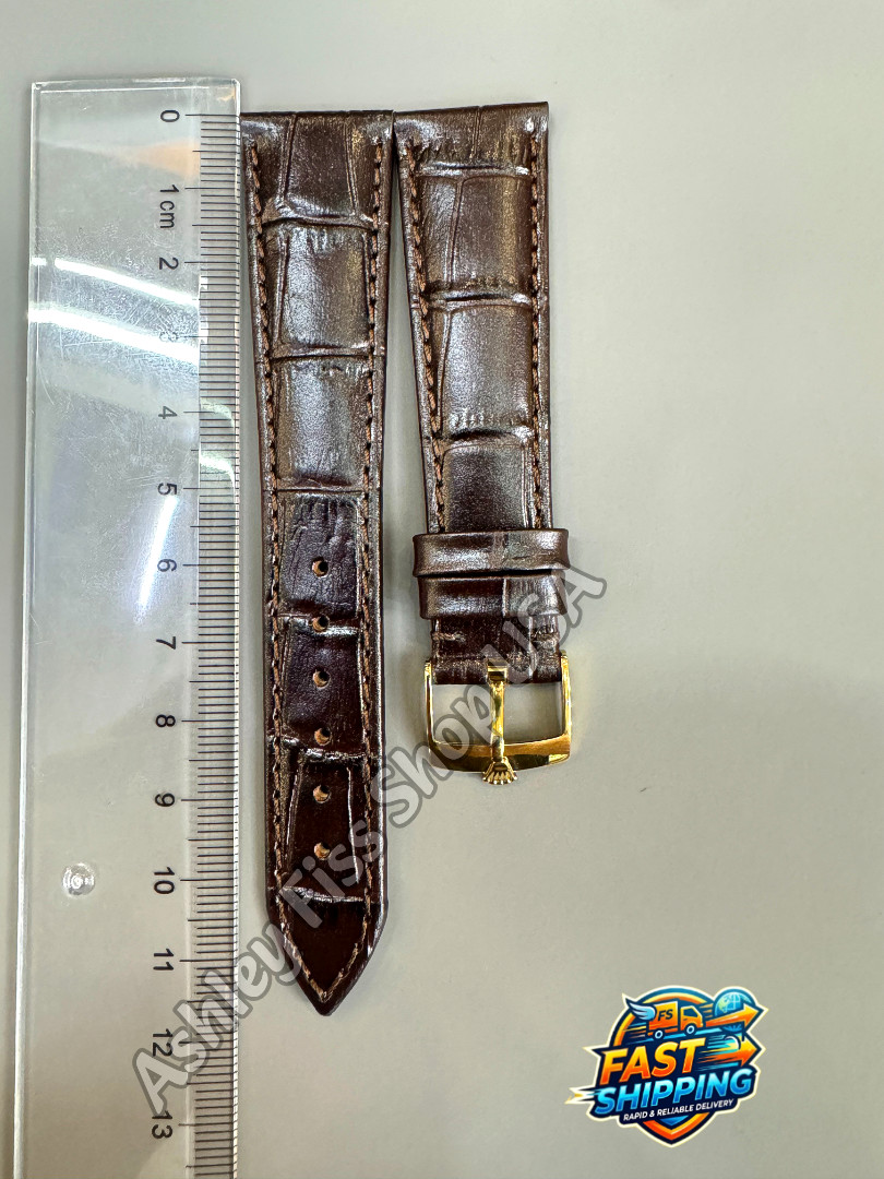 ROLEX Genuine Brown Crocodile Leather Watch Strap 20-16mm Gold Buckle NOS Rare