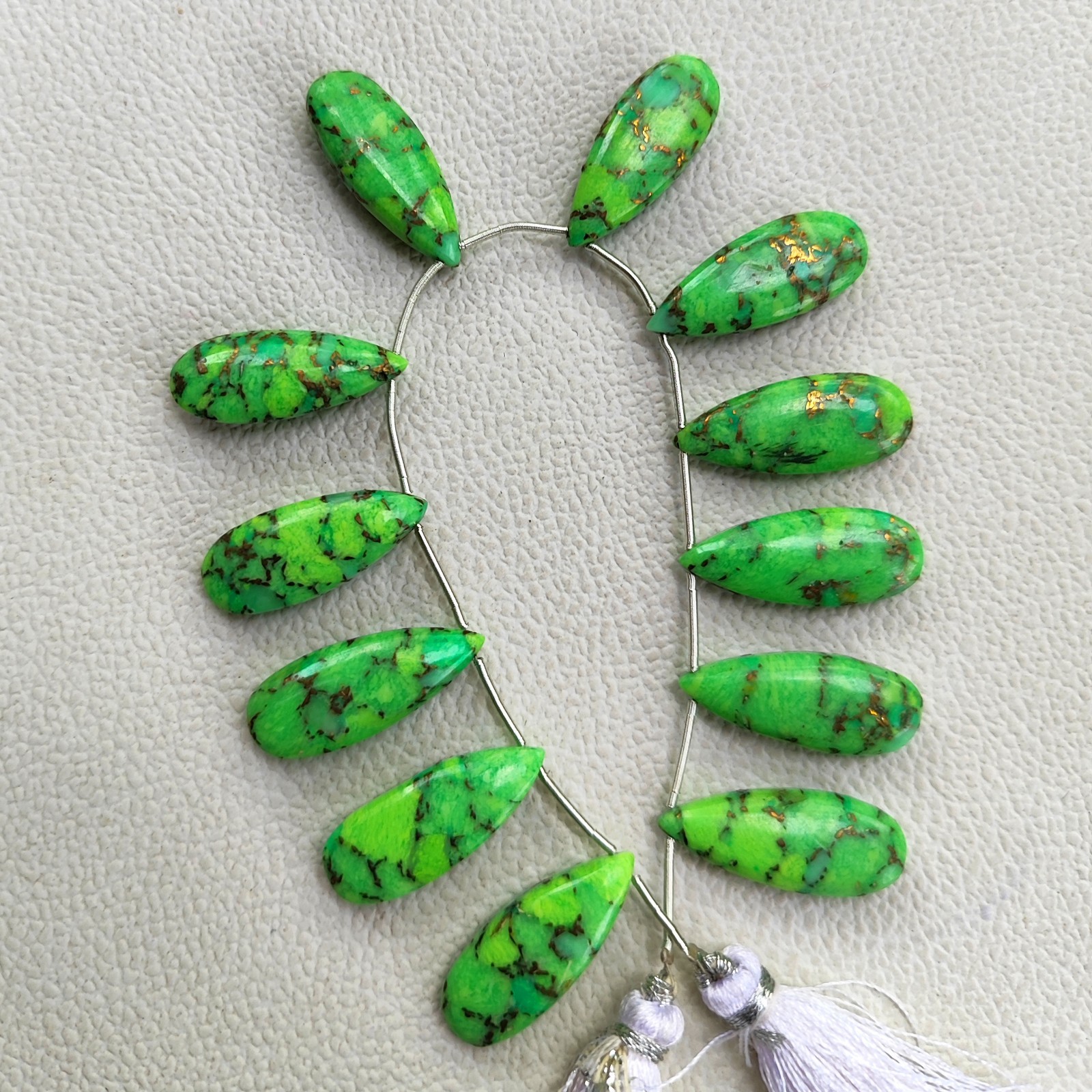6″ Strand Green Turquoise Smooth Pear Shape Beads 25x10mm