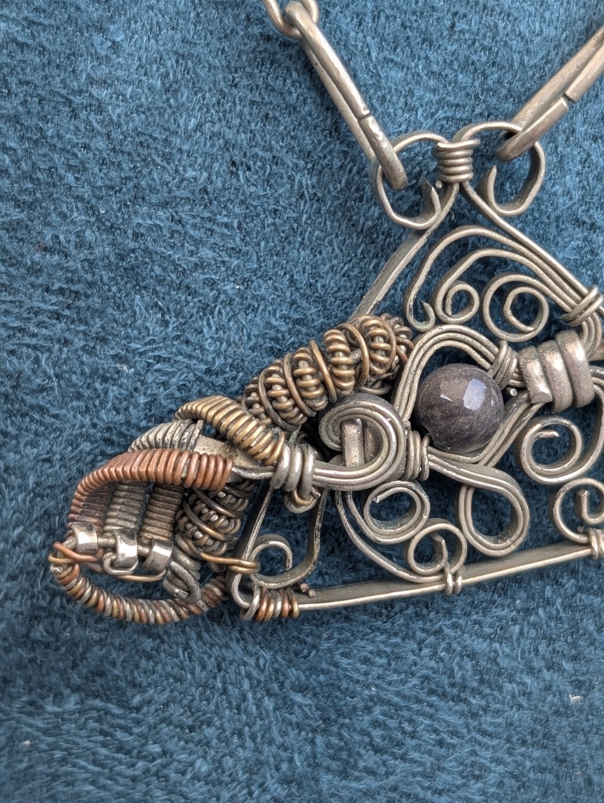 Hand Made Wire Wrapped Mixed Metal Necklace Dark Side Of The Moon Inspired