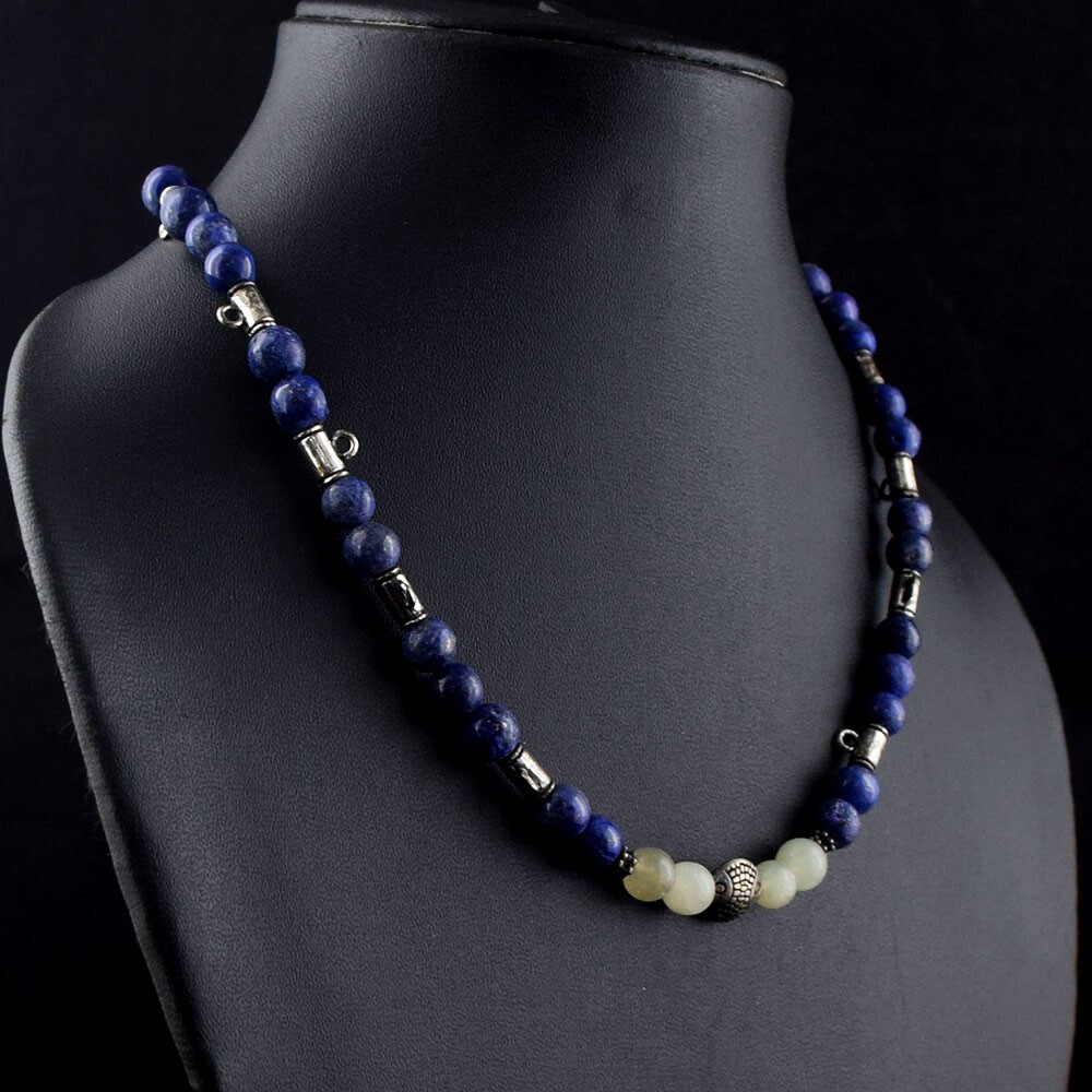 190.00 Cts Awesome Massive Lapis Lazuli &Aventurine Beaded Necklace VK 36 E655