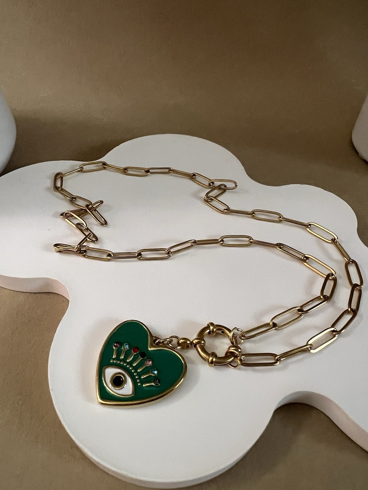 Heart Evil Eye Statement Chain Necklace – Elegant Protection Necklace