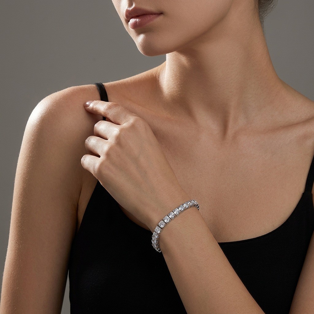 925 Sterling Silver 2-5mm D VVS Moissanite Tennis Bracelet Wedding Party Jewelry
