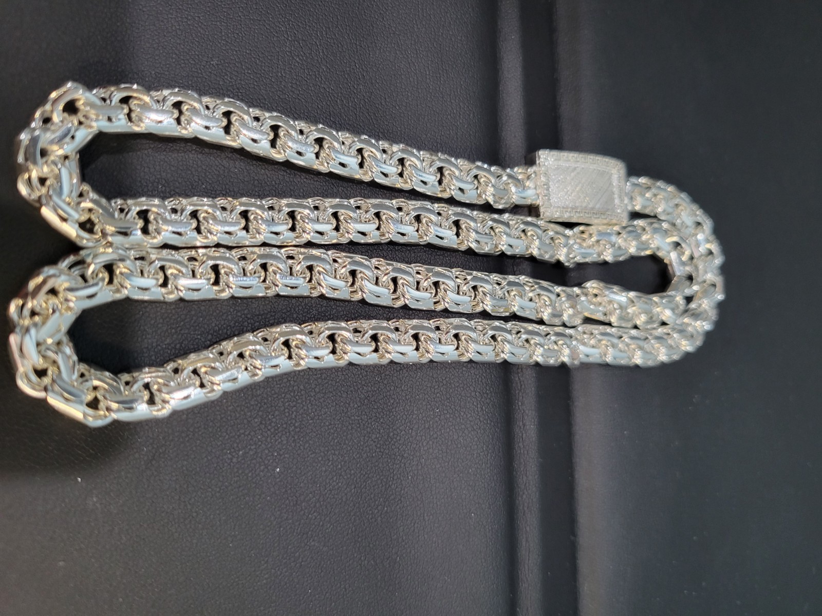 83g 925 sterling silver Chino Link Greek Lock Chain 26″ 9mm Plata Solida Cadena