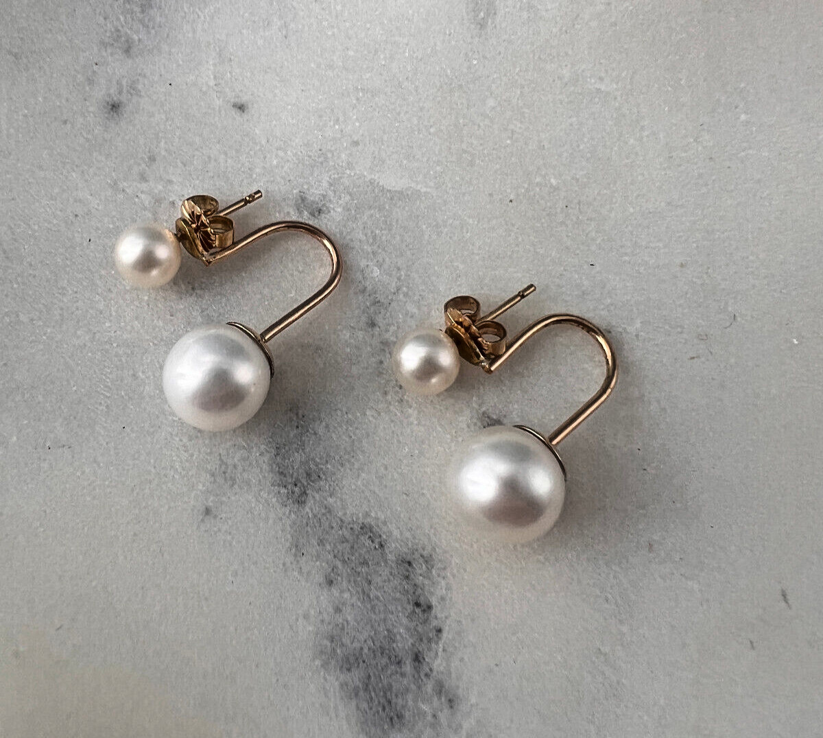 Genuine 14K Gold Filled Double Pearl Post Earrings Designer Dupe