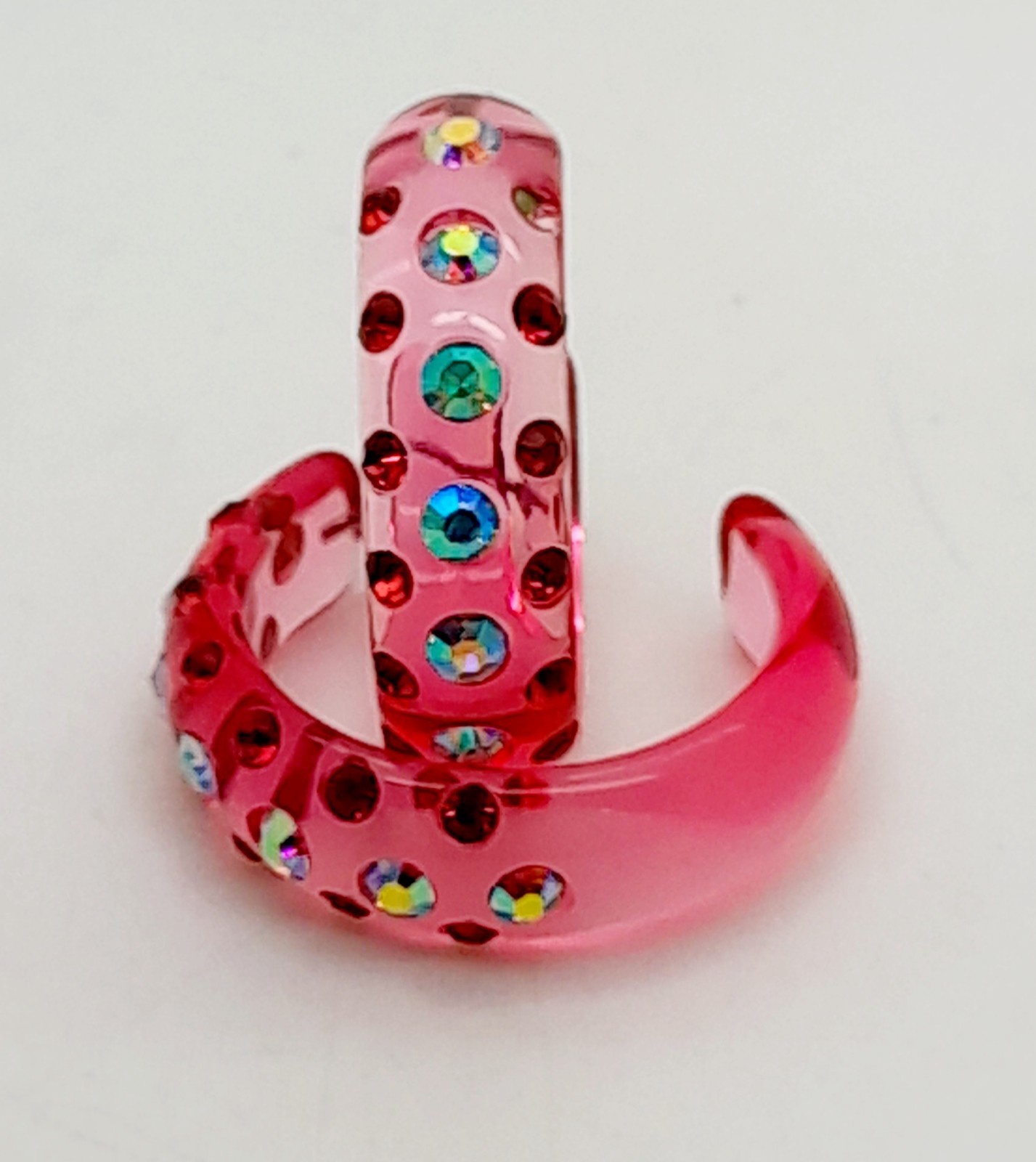 E173 NEW 1″ CLEAR PINK ACRYLIC HOOPS PINK & AB RHINESTONES FASHION EARRINGS