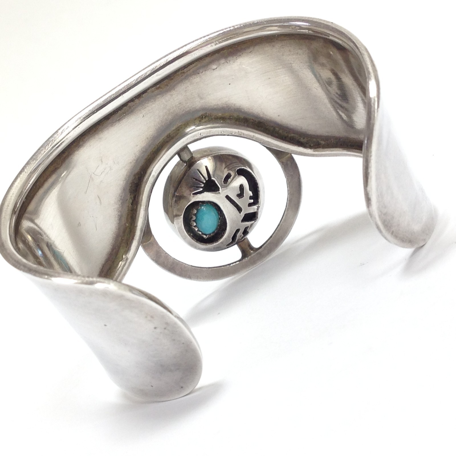 F.J. Henry Signed Storyteller Multi Stone Inlay & Kokopelli Spinner Wide Cuff