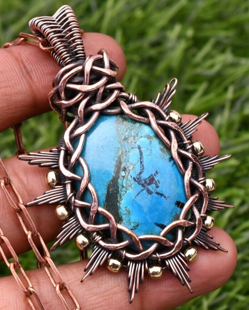 Turquoise Pendant Gemstone Copper Wire Wrap Handmade Jewelry Pendant 2.28″