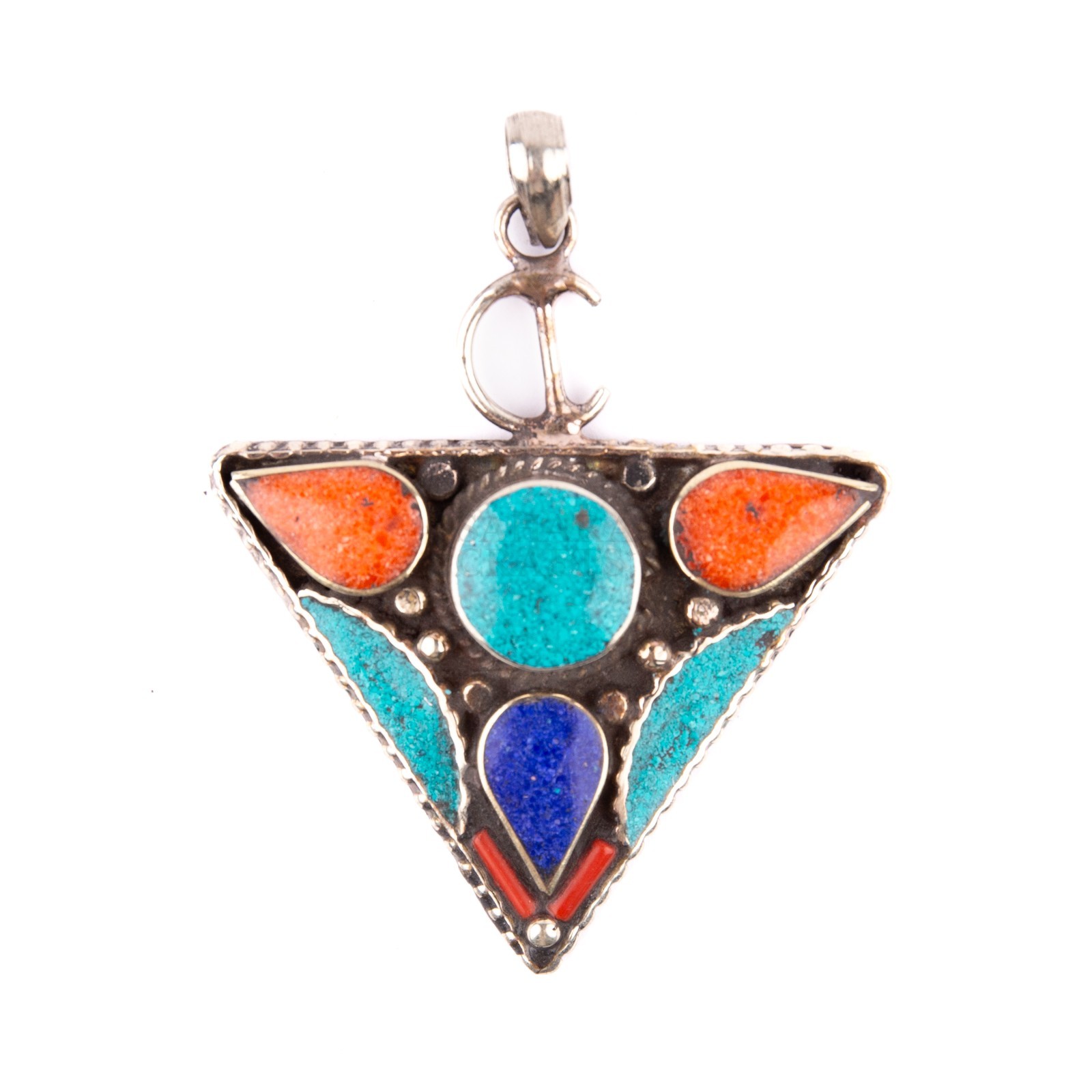 Tibetan Pendant, Tazerzit Pendant, Turquoise Stone Amulet, Coral & Lapis Lazuli