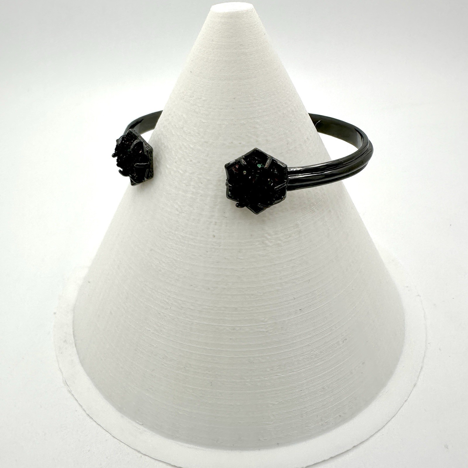 Retired Kendra Scott Arden Black Drusy Quartz Cuff Bracelet Gunmetal Signed 2015