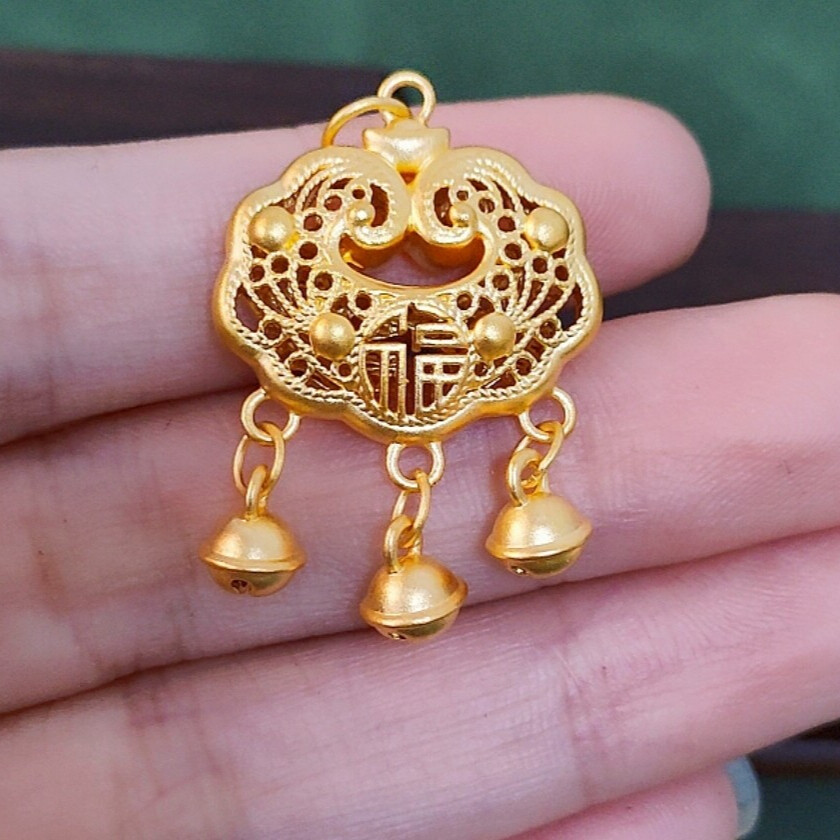 Pure 999 24K Yellow Gold Men Women Kids Baby Lucky Lock Bells Pendant 1.5-1.6g