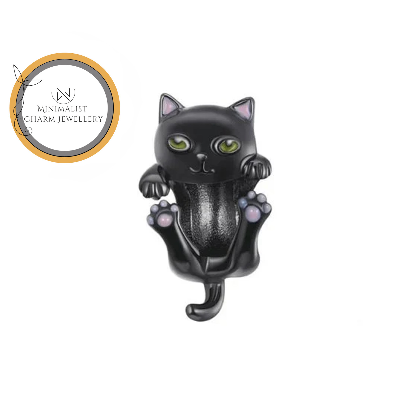 Holding Black Cat Charm For Bracelet, Black Cat Charm, Animal Theme Charm