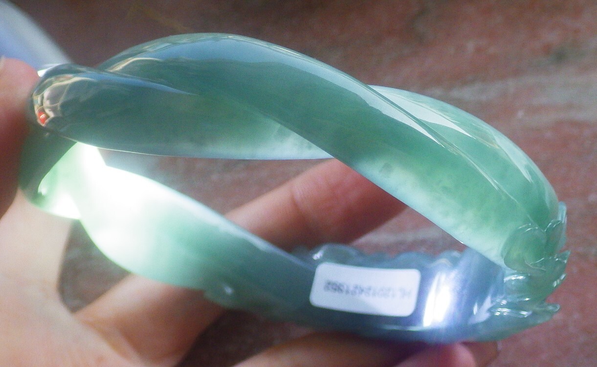 Video Certified Large Green A JADE Jadeite Flower Bangle Bracelet 69mm 200433 AS