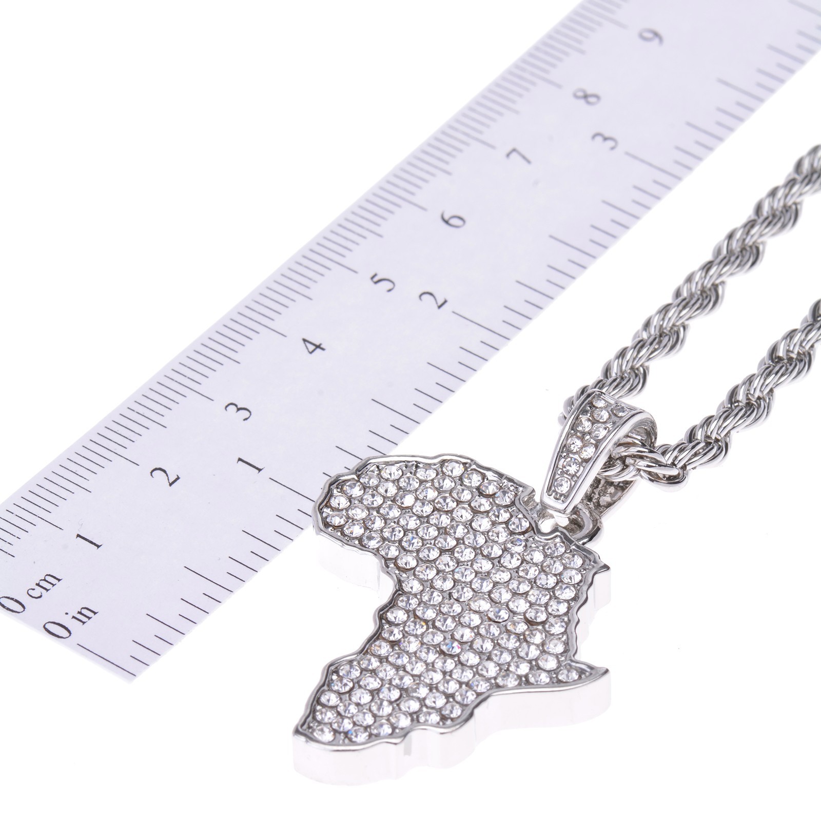 Men’s Hip Hop Silver Plated Iced African Map Pendant 24″ Chain Set HC 1126 S