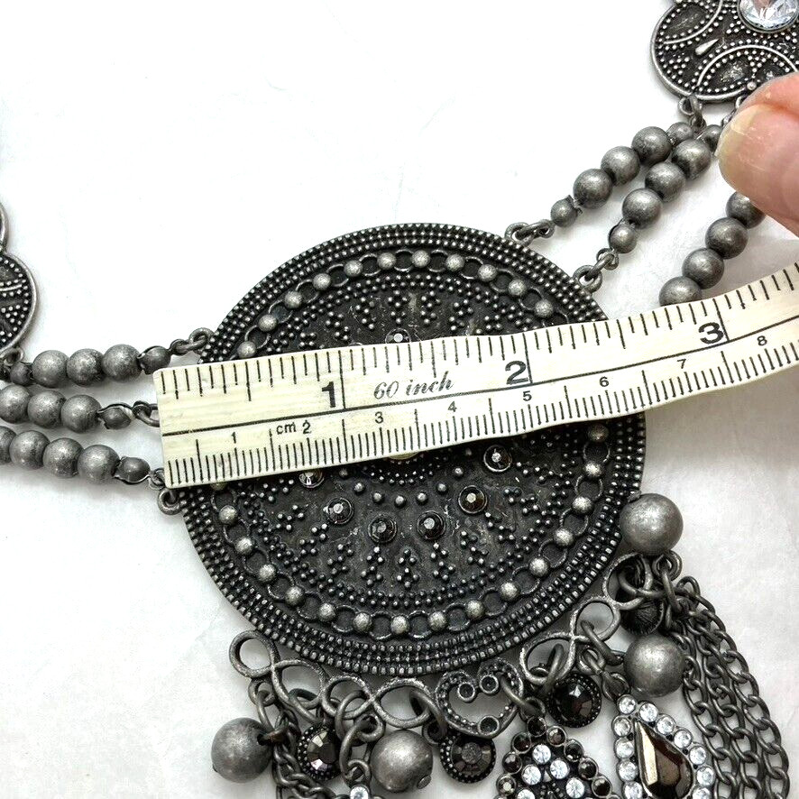 Afghan vintage necklace oxidised black metal heavy Bohemian style 82cm unusual