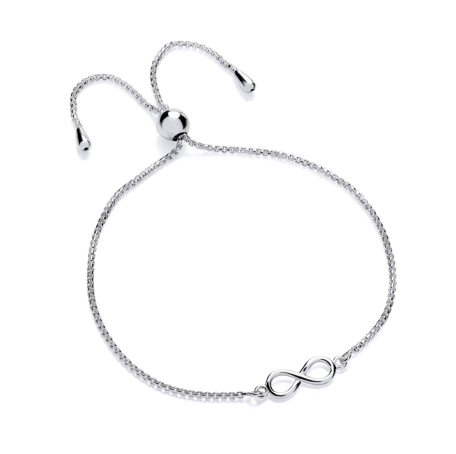 925 Sterling Silver INFINITY Adjustable Drawstring Slider Ladies Bracelet