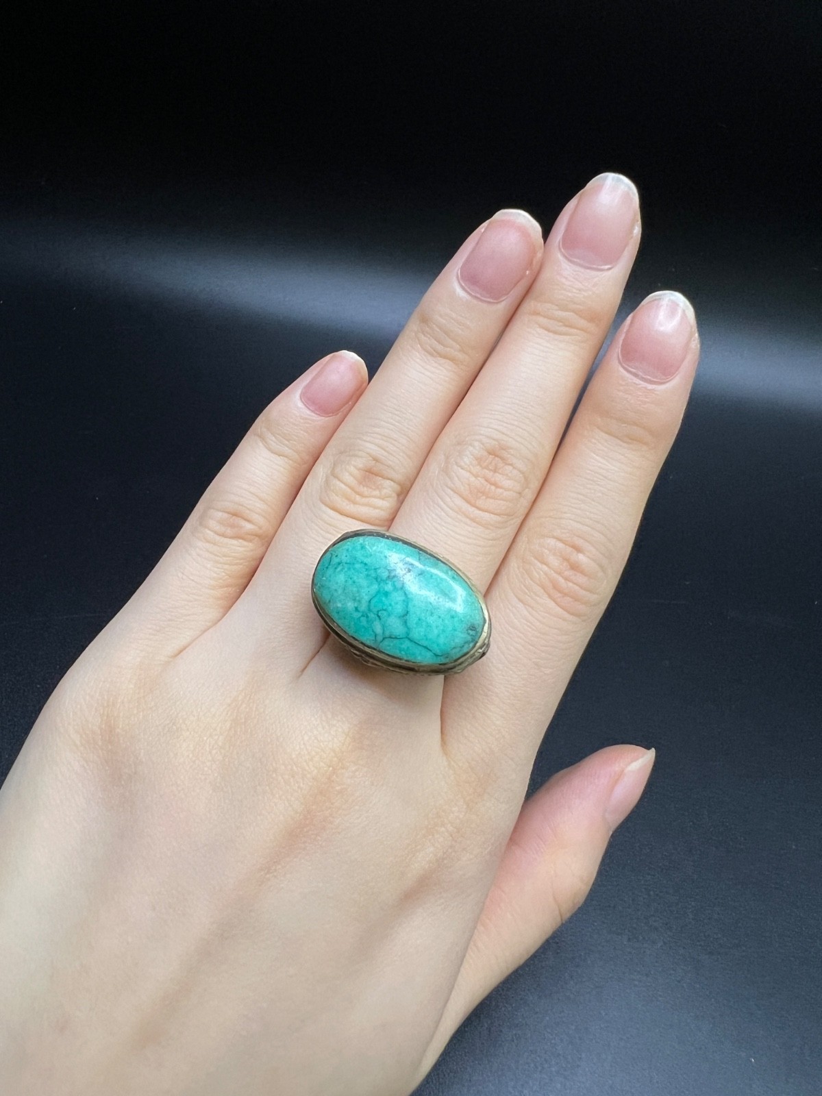 Rare antique Afghan Turquoise Stone Statement Ring US Size 7.25 | Handcrafted