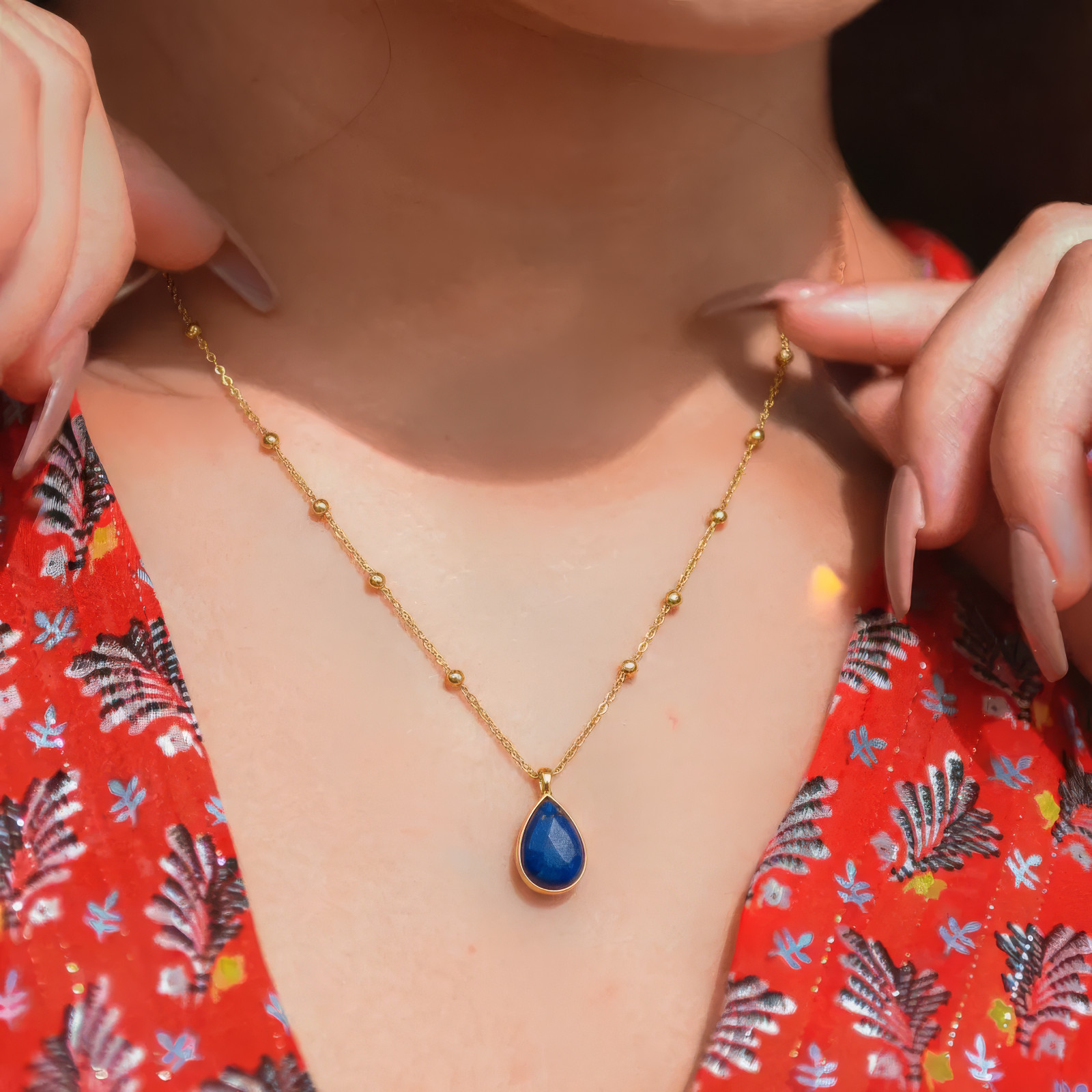 Semi-Precious Lapis Lazuli Stone Crystal Teardrop-Shape Venus Necklace