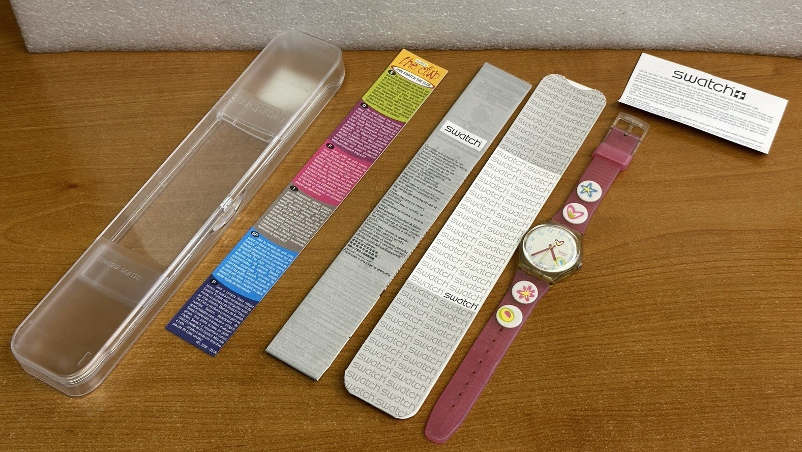 Swatch Pink Candy Watch GE177 White Face Vintage Swiss Original Box Paperwork