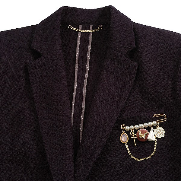 Vintage Inspired Gold Plated Safety Pin Brooch With Pearl Beads, Chains and