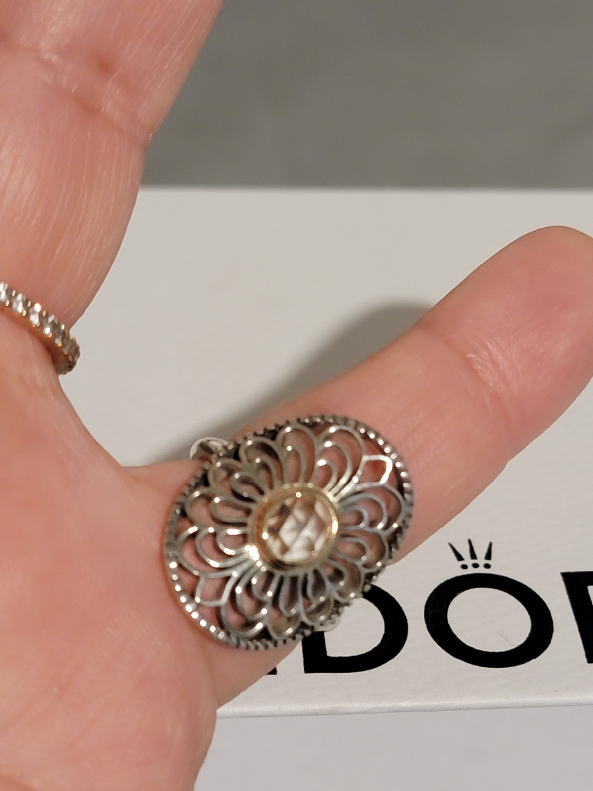 Pandora Vintage Allure Green Sythetic Spinel & 14K Gold Sz 6 With Box