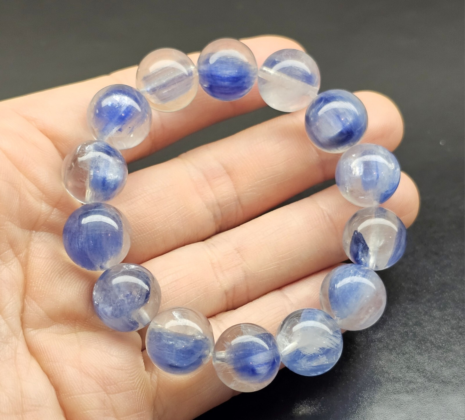Rare Top Quality Icy Blue Kyanite Beads Bracelet 13.4mm
