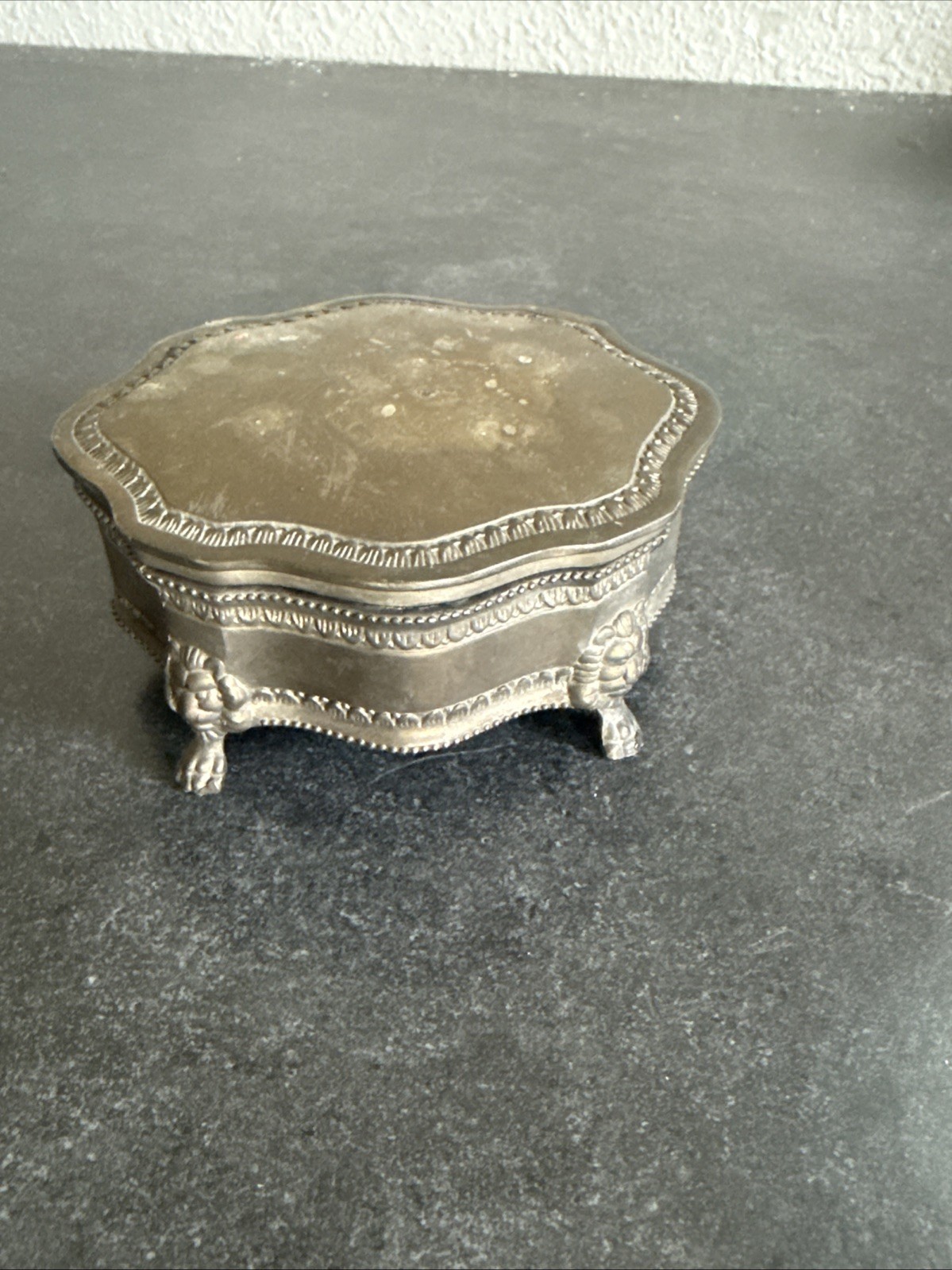 Vintage Jewelry Box w/Lion Claw Feet international Silver