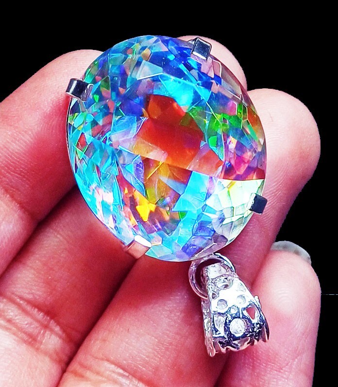 Mystic Quartz Multi-Color GS Solid Silver Pendant 80.85 Ct Certified Loose Gems